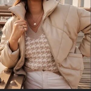 Abercrombie and Fitch tan faux leather puffer jacket Size L